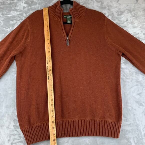 Eddie Bauer Quarter Zip Sweater Men's Large Burnt Orange Knit Classic (0691) - Picture 8 of 8